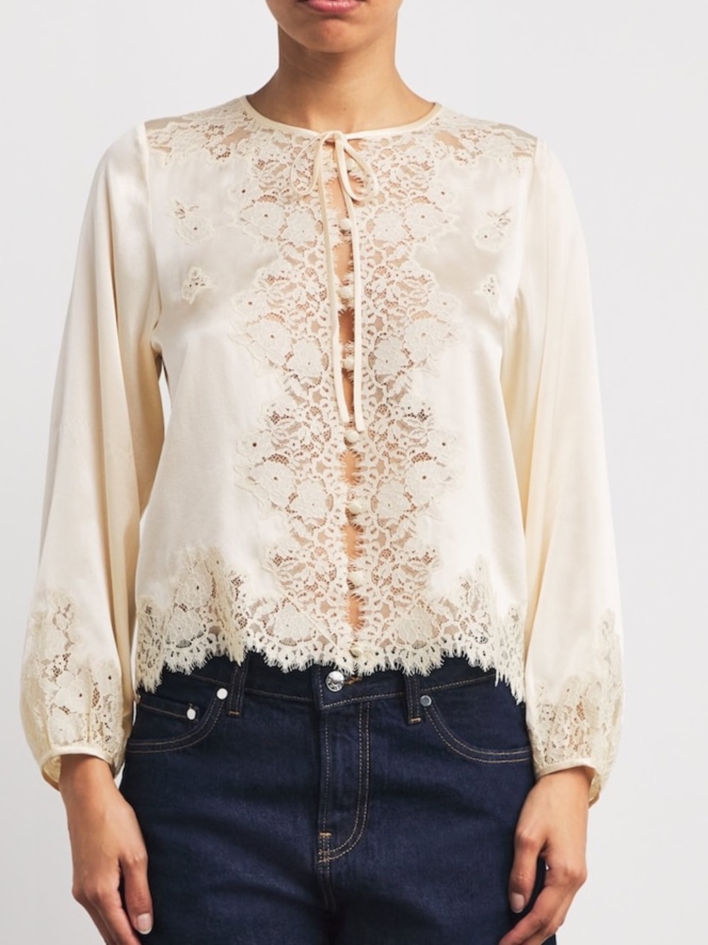 DÔEN Lucine lace-trimmed silk-satin blouse, New